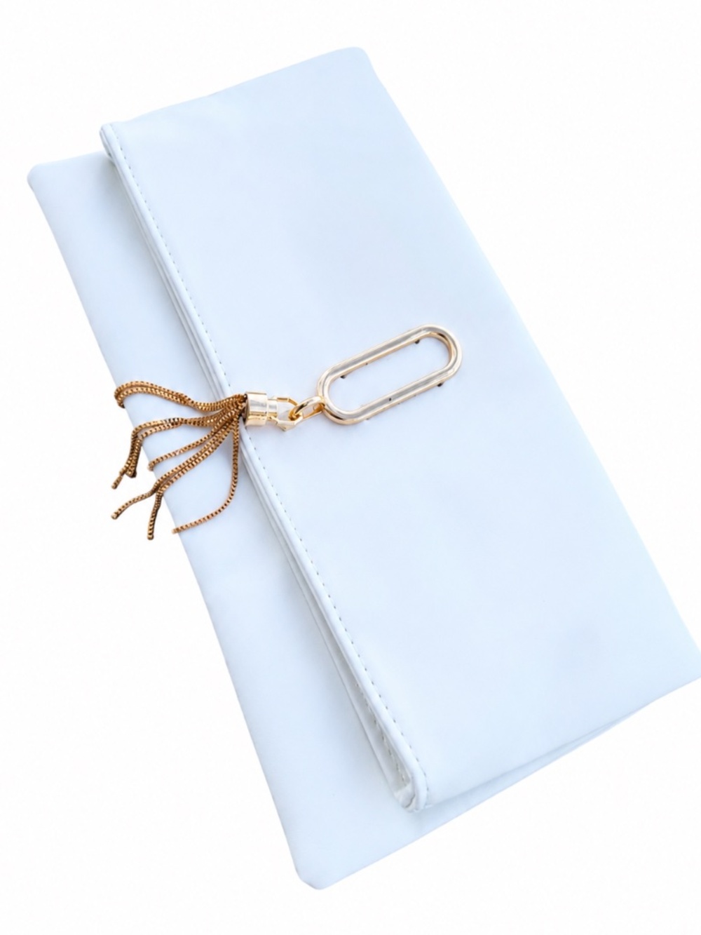 spacious white evening clutch